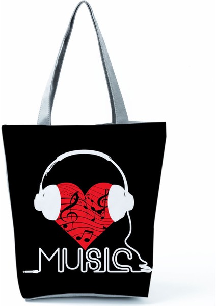 1 Yeni Müzik Sembolü Baskılı Omuz Çantası, Modaya Uygun Piyano Anahtarlı Debriyaj, Taşınabilir Büyük Kapasiteli Tote Çanta (Yurt Dışından)