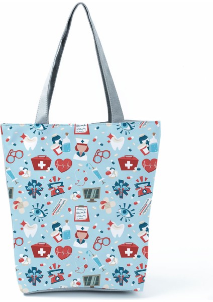 1 Hemşire Kalp Diş Işareti Özelleştirilmiş Eco Shopper Kadın Çantası Rahat Seyahat Çantası Omuz Çantası Polyester Tote Çanta Estetik (Yurt Dışından)