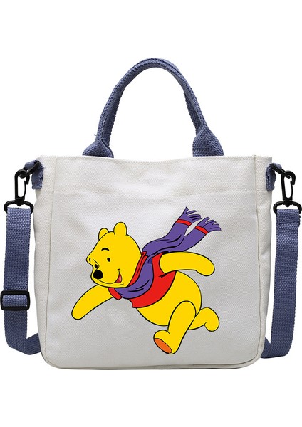 1 Karikatür Desen Ayı Kanvas Çanta Öğrenci Omuz Çantası Crossbody Çanta Çıkarılabilir Omuz Askısı Çanta Tote Çanta (Yurt Dışından)
