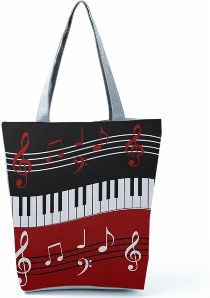 1 Yeni Müzik Sembolü Baskılı Omuz Çantası, Modaya Uygun Piyano Anahtarlı Debriyaj, Taşınabilir Büyük Kapasiteli Tote Çanta (Yurt Dışından)