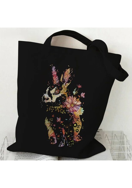1 Kedi ve Çiçek Baskı Omuz Çantası Kadınlar Için Retro Estetik Yavru Tasarım Tote Çanta Genç Kız Alışveriş Çantası Kadın Tote Çanta (Yurt Dışından)