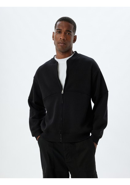 Oversize Sweatshirt Fermuarlı Dikiş Detaylı Şardonlu Pamuk Karışımlı modelleri