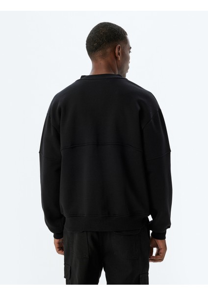 Oversize Sweatshirt Fermuarlı Dikiş Detaylı Şardonlu Pamuk Karışımlı fırsatları