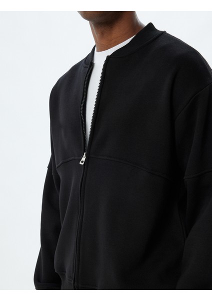 Oversize Sweatshirt Fermuarlı Dikiş Detaylı Şardonlu Pamuk Karışımlı indirimleri