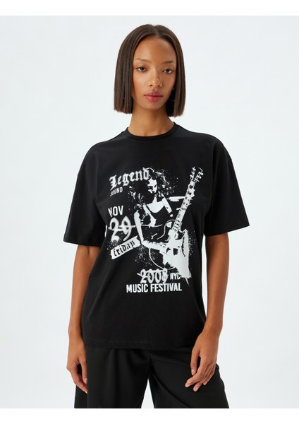 Oversize Tişört Slogan Baskılı Bisiklet Yaka Kısa Kollu Pamuklu modelleri