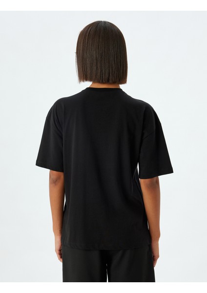 Oversize Tişört Slogan Baskılı Bisiklet Yaka Kısa Kollu Pamuklu fırsatları