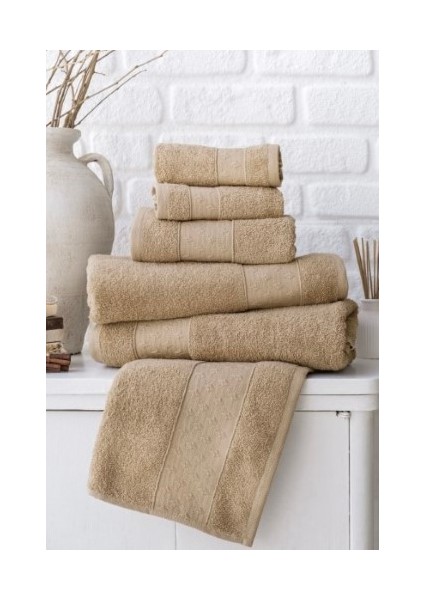 Jakarlı Havlu Set 6 Lı 70*140 cm 2 Adet 50*90 cm 2 Adet 30*50 cm 2 Adet Kahverengi fiyatları