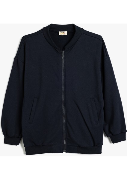 Okul Sweatshirt Uzun Kollu Cep Detaylı Fermuar Kapamalı