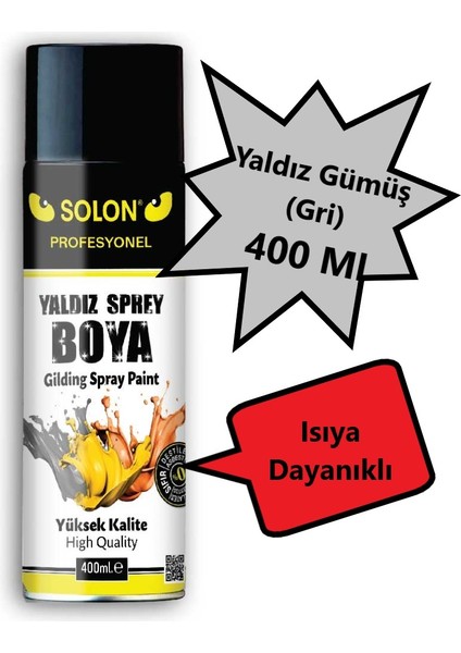 2 Adet Gümüş (Gri) Isıya Dayanıklı Yaldız Sprey Boya 400 Ml.