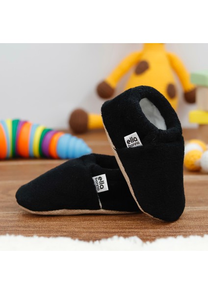 Polar Bebek Pandufu Ev Patiği, Kaydırmaz Taban, Organik Pamuk Astar Kreş Ayakkabısı, Siyah