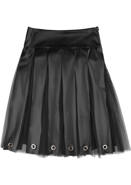 Kız Çocuk Pilili Deri Etek