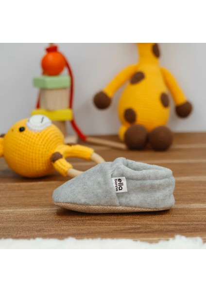 Polar Bebek Pandufu Ev Patiği, Kaydırmaz Taban, Organik Pamuk Astar Kreş Ayakkabısı, Gri