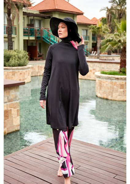 Likralı Siyah Tam Kapalı Tesettür Mayo M2479