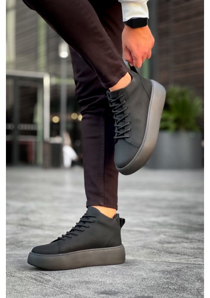 LE10 Bağcıklı Erkek Yüksek Siyah Taban Siyah Spor Bot modelleri