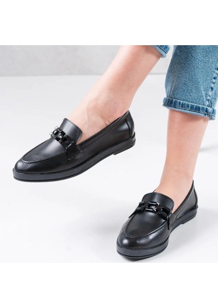 Kadın Metal Tokalı Loafer Ayakkabı L-0458