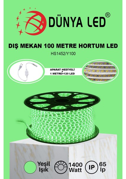 Meg Light Store 220V Trafosuz Yeşil Şerit LED 100MT