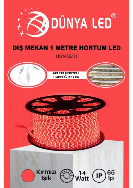 Meg Light Store 220V Trafosuz Kırmızı Şerit LED 1mt