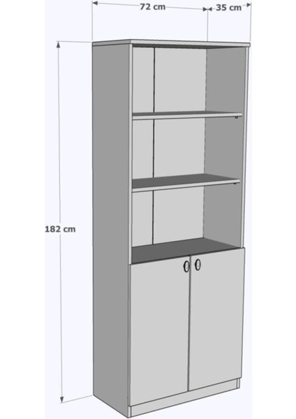 Ekonomik Kapaklı 3 Raflı Kitaplık 72X35X182CM