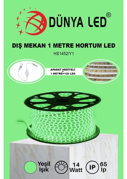 Meg Light Store 220V Trafosuz Yeşil Şerit LED 1mt