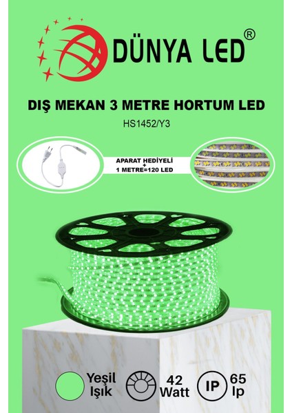 Meg Light Store 220V Trafosuz Yeşil Şerit LED 3mt