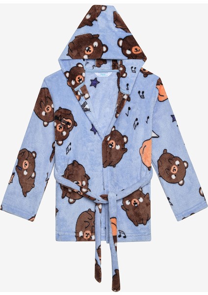 Pamuklu Erkek Çocuk Bear Açık Mavi Sabahlık