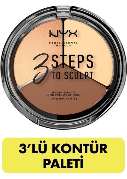 NYX Professional Makeup 3'lü Kremsi Kontür Paleti Light Ton – Tüm Cilt Tipleri İçin Doğal Bitiriş, SPF İçermez