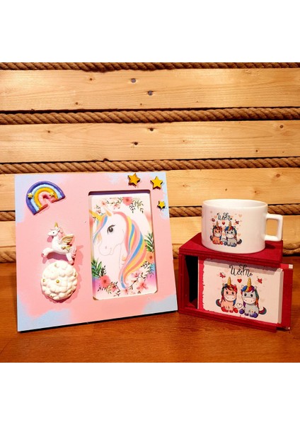 3D Unicorn Çerçeve ve Kupa Arkadaşa Hediye