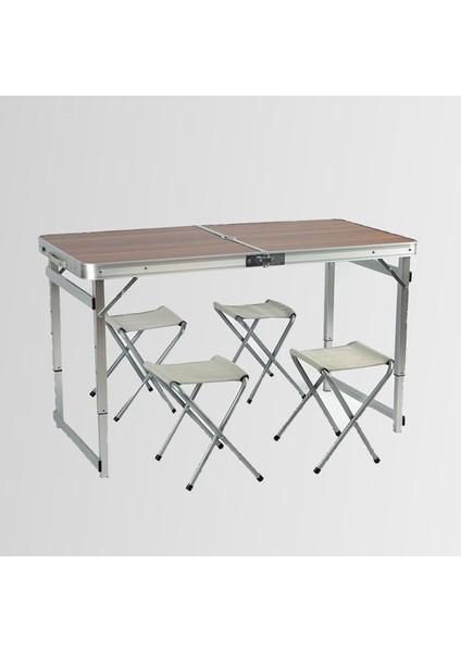 Funky Chaırs Tabureli Deluxe Katlanabilir Piknik Masası Seti Kahverengi
