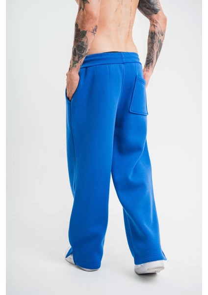 Unisex Boru Paça Baggy Eşofman Pantalon - Mavi