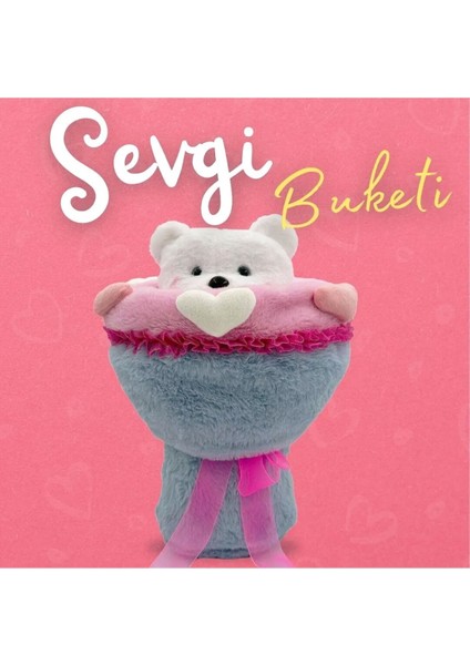 Sevgi Buketi Peluş Ayıcıklı Peluş Çiçek Buketi 40 cm Sevimli Hediyelik Peluş