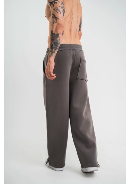 Unisex Boru Paça Baggy Eşofman Pantalon - Füme