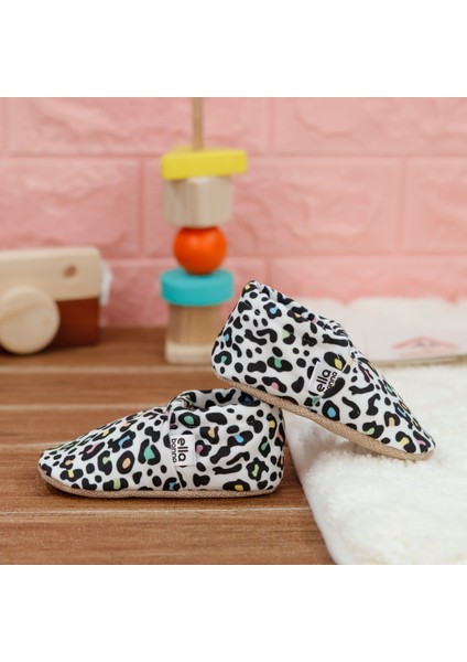 Desenli Bebek Patiği, Kaydırmaz Taban, Ev Kreş Ayakkabısı Panduf, Renkli Leopar