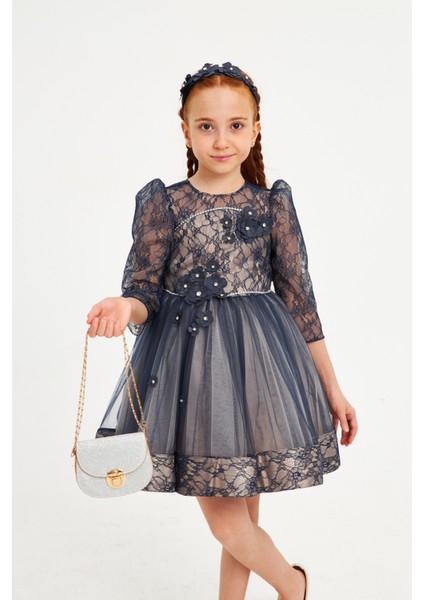 Özel Tasarım Robası Dantelli Çiçekli Taşlı Çantalı Abiye