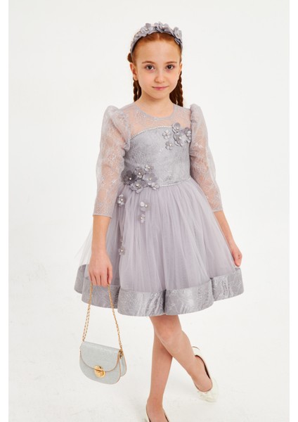 Özel Tasarım Robası Dantelli Çiçekli Taşlı Çantalı Abiye