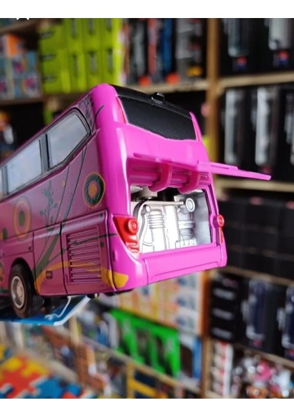 Metal Yolcu Otobüsü Dıecast Koleksiyon Sesli Işıklı Far Yanar Otobüs Kapı Bagaj Açılır Pembe Bus