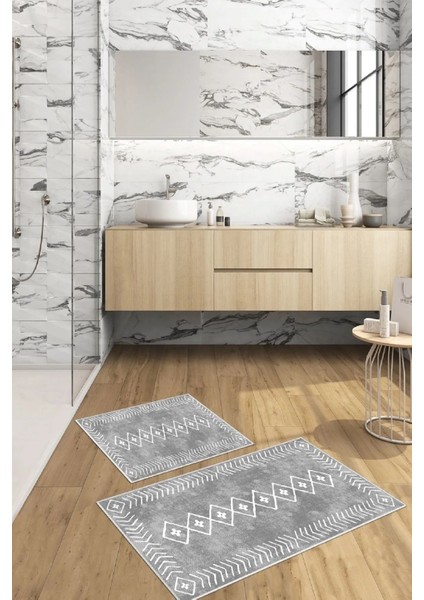 Kaymaz Taban Yıkanabilir 2'li Banyo Paspası Seti Klozet Takımı Banyo Halısı