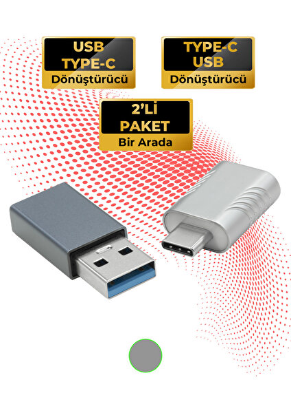 Type-C To Usb-A 3.0 ve USB 3.2 To Type-C Dönüştürücü 2'si 1 Arada Gri