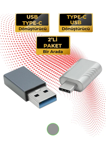 Type-C To Usb-A 3.0 ve USB 3.2 To Type-C Dönüştürücü 2'si 1 Arada Gri