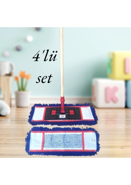 Pratik ve Temizliğe Uygun Mop Seti, Kılıf ve Yedek Paspas, Renk: Lacivert
