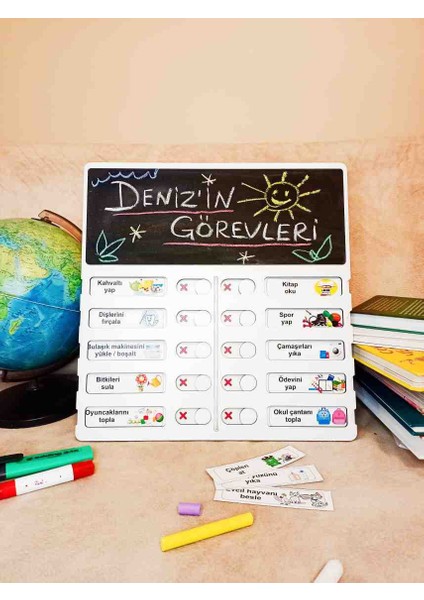 Çocuk Görev Tablosu Ahşap Eğitici Oyuncak - Montessori Günlük Rutin Çizelgesi