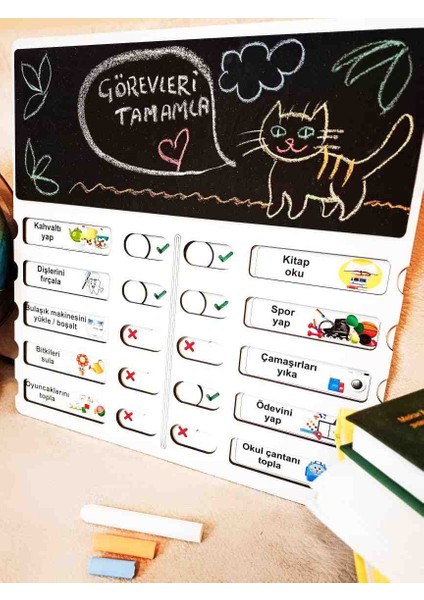 Çocuk Görev Tablosu Ahşap Eğitici Oyuncak - Montessori Günlük Rutin Çizelgesi