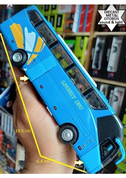 Metal Yolcu Otobüsü Dıecast Koleksiyon Bagaj Kapı Açılır Sesli Farlı Oyuncak Araba Bus