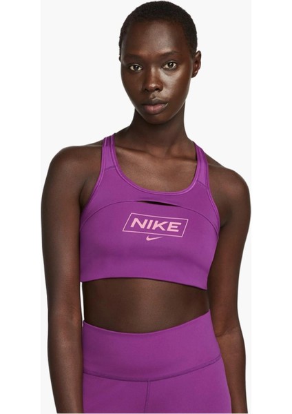 Pro Dri Fit Swoosh Sports Bra In Viotech Cave Purple Orta Destekli Dolgusuz Grafik Kadın Spor Sütyeni Mor