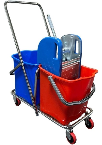 Mck Krom Çift Kovalı Çelik Presli Temizlik Paspas Arabası Temizlik Seti Mop ve Aparat Hediye indirimleri