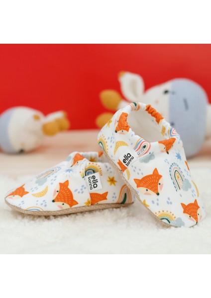 Desenli Bebek Patiği, Kaydırmaz Taban, Ev Kreş Ayakkabısı Panduf, Tilki