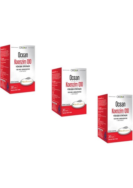 Orzax Ocean Koenzim Q10 100MG 30 Kapsül 3'lü Paket
