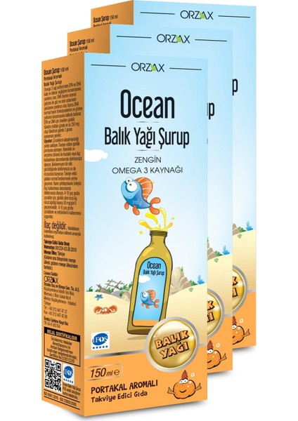 Ocean Balık Yağı Şurubu Portakal Aromalı 150ML 3 Adet
