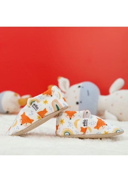 Desenli Bebek Patiği, Kaydırmaz Taban, Ev Kreş Ayakkabısı Panduf, Tilki