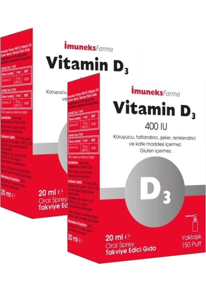 Vitamin D3 400 IU Sprey 20 ml x 2 Adet