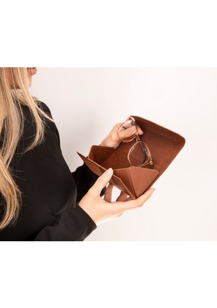 Smart Glass Deri Gözlük Kılıfı H102 Karamel modelleri